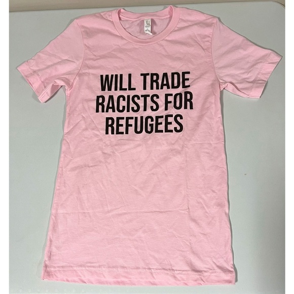Tops - Pink Black ‘Will Trade Racists For Refugees’ Graphic T-Shirt Top Tee Size XS 🎀✨